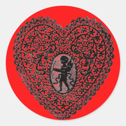 KUPID LACE HERZ, rot Runder Aufkleber (Vorderseite)
