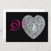 KUPID LACE HERZMONOGRAMM, rosa Fuchsie Ankündigung (Vorne/Hinten)