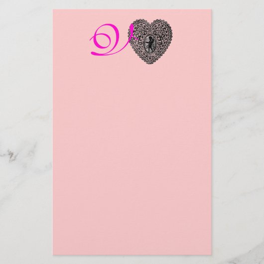 KUPID LACE HERZMONOGRAMM, rosa Fuchsie Briefpapier (Vorderseite)