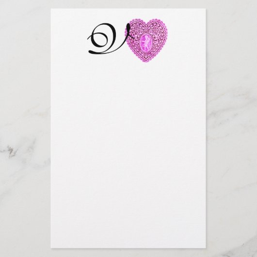 KUPID LACE HERZMONOGRAMM, rosa Fuchsie Briefpapier (Vorderseite)