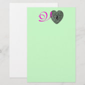 KUPID LACE HERZMONOGRAMM, rosa fuchsiengrün Briefpapier (Vorne/Hinten)