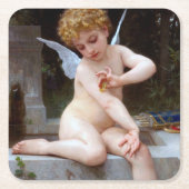Kupid mit Schmetterling, Bouguereau Rechteckiger Pappuntersetzer (Vorderseite)