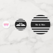 Kupid, Schwäne auf schwarz-weiß gestreifter Hochze Konfetti (Vorderseiten)