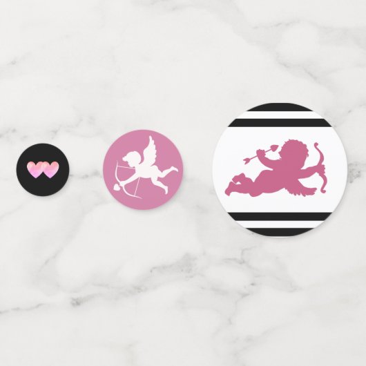 Kupid, Schwäne auf schwarz-weiß gestreifter Hochze Konfetti (Rückseiten)