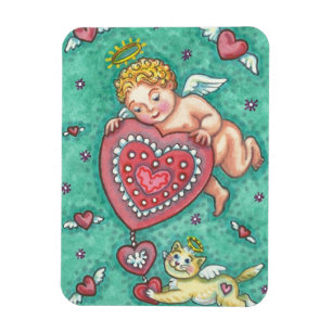 KUPIDS HERZ ANd KITTEN VALENTINE MAGNET