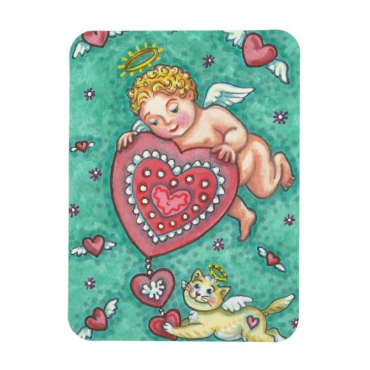 KUPIDS HERZ ANd KITTEN VALENTINE MAGNET (Vertikal)