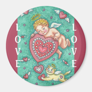 KUPID'S HERZ UND ANGEL KITTEN VALENTINE MAGNET