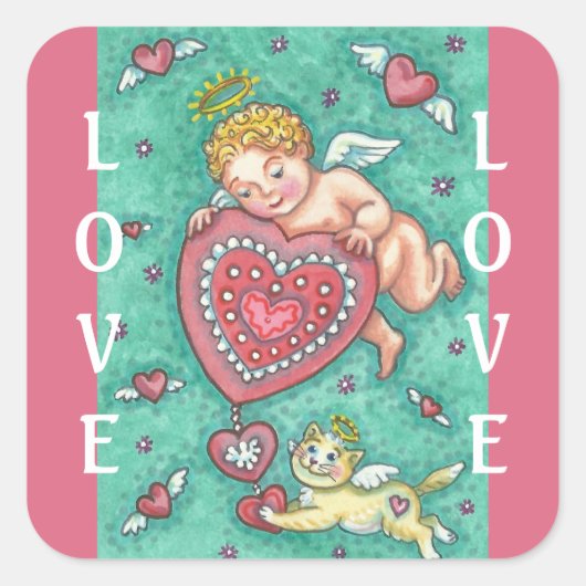 KUPIDS HERZVALENTINSTICKERZEICHEN QUADRATISCHER AUFKLEBER (Vorderseite)