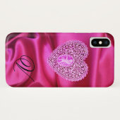 KUPPELLEICHT HERZSILK PINK FUCHSIA CLOTH MONOGRAMM Case-Mate iPhone HÜLLE (Rückseite (Horizontal))