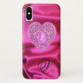 KUPPELLEICHT HERZSILK PINK FUCHSIA CLOTH MONOGRAMM Case-Mate iPhone HÜLLE (Rückseite)