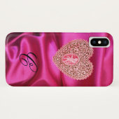 KUPPELLEICHT HERZSILK PINK FUCHSIA CLOTH MONOGRAMM Case-Mate iPhone HÜLLE (Rückseite (Horizontal))