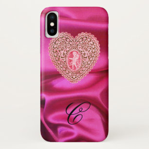 KUPPELLEICHT HERZSILK PINK FUCHSIA CLOTH MONOGRAMM iPhone X HÜLLE