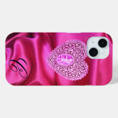 KUPPELLEICHT HERZSILK PINK FUCHSIA CLOTH MONOGRAMM Case-Mate iPhone HÜLLE (Rückseite (Horizontal))