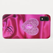 KUPPELLEICHT HERZSILK PINK FUCHSIA CLOTH MONOGRAMM Case-Mate iPhone HÜLLE (Rückseite (Horizontal))