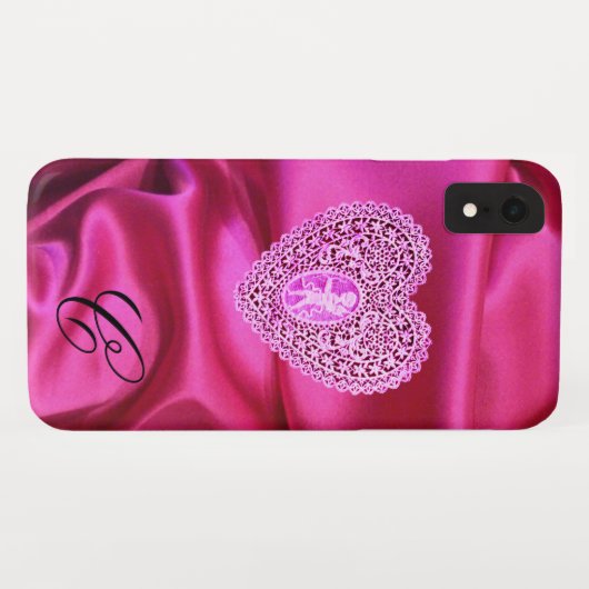 KUPPELLEICHT HERZSILK PINK FUCHSIA CLOTH MONOGRAMM Case-Mate iPhone HÜLLE (Rückseite (Horizontal))