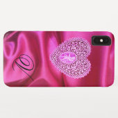 KUPPELLEICHT HERZSILK PINK FUCHSIA CLOTH MONOGRAMM Case-Mate iPhone HÜLLE (Rückseite (Horizontal))