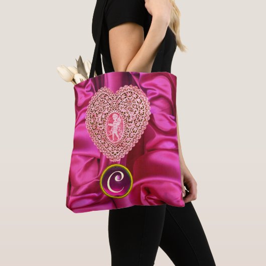 KUPPELLEICHT HERZSILK PINK FUCHSIA CLOTH MONOGRAMM TASCHE (Von Nahem)