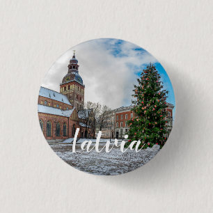 Kuppelplatz mit Weihnachtsbaum in Riga Button