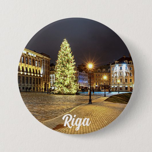 Kuppelplatz mit Weihnachtsbaum in Riga Button (Vorderseite)