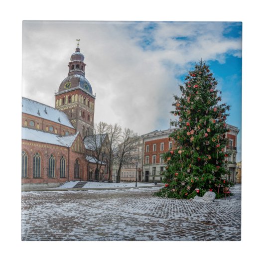 Kuppelplatz mit Weihnachtsbaum in Riga Fliese (Vorderseite)