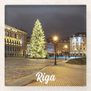 Kuppelplatz mit Weihnachtsbaum in Riga Glasuntersetzer