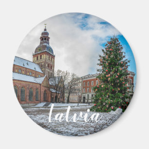 Kuppelplatz mit Weihnachtsbaum in Riga Magnet