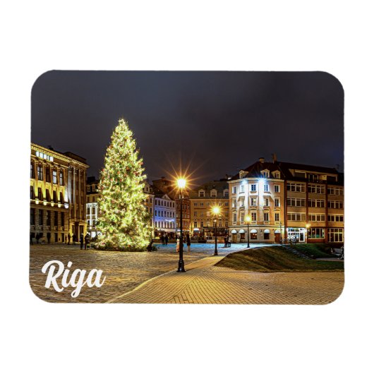 Kuppelplatz mit Weihnachtsbaum in Riga Magnet (Horizontal)