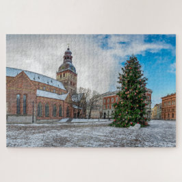 Kuppelplatz mit Weihnachtsbaum in Riga Puzzle
