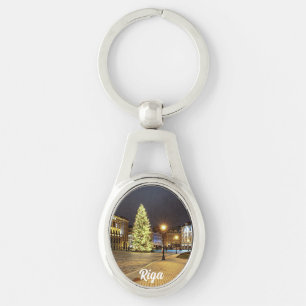 Kuppelplatz mit Weihnachtsbaum in Riga Schlüsselanhänger
