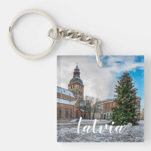 Kuppelplatz mit Weihnachtsbaum in Riga Schlüsselanhänger