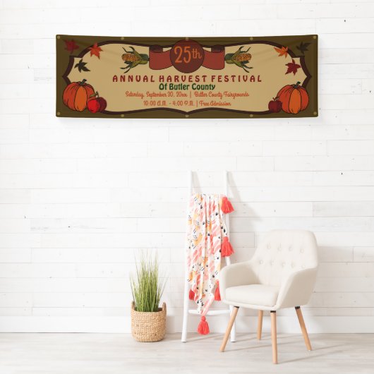 Kürbis-Apfel-Mais-Blätter-Fall-Ernte-Festival Banner (Insitu)