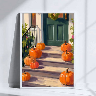 Kürbis auf der Treppe im Herbst   Gemälde für Than Poster