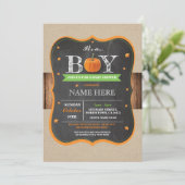 Kürbis-Baby-Dusche ist es ein Junge das rustikale, Einladung (Stehend Vorderseite)