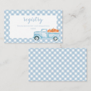 Kürbis-Baby-Party  blau karierter LKW-Geschenklist Begleitkarte