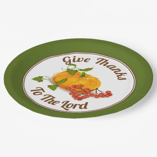 Kürbis, Beeren, Blätter Herbstfarben Erntedank Pappteller (Schrägansicht)