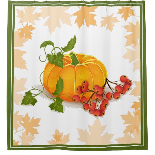 Kürbis, Beeren und Blätter fallen Erntedank Duschvorhang (Vorderseite)