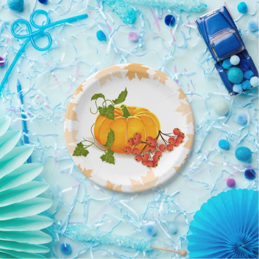 Kürbis, Beeren und Blätter fallen Erntedank Pappteller (Party)