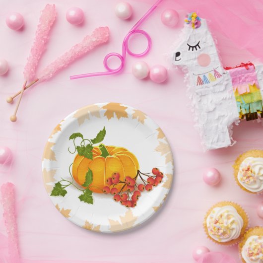 Kürbis, Beeren und Blätter fallen Erntedank Pappteller (Party)
