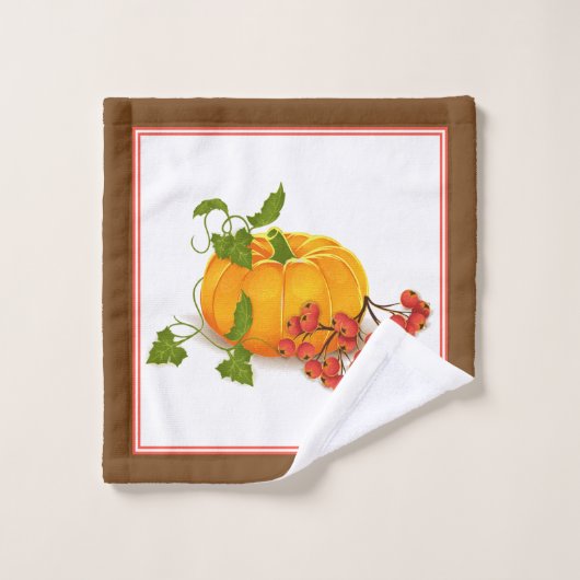 Kürbis, Beeren und Streifen fallen Erntedank Badhandtuch Set (Waschlappen)
