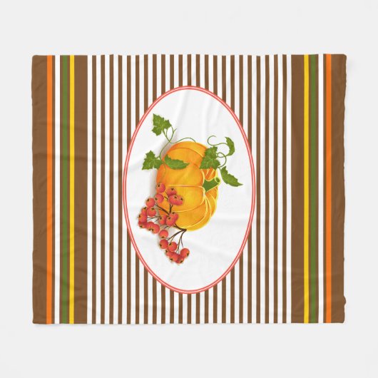 Kürbis, Beeren und Streifen fallen Erntedank Fleecedecke (Vorderseite (Horizontal))