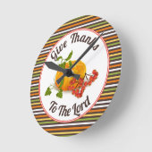 Kürbis, Beeren und Streifen fallen Erntedank Runde Wanduhr (Winkel)