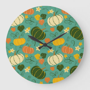 Kürbis, Blätter: Herbstpflanzenmuster Große Wanduhr