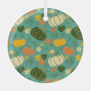 Kürbis, Blätter: Herbstpflanzenmuster Ornament Aus Glas