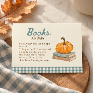 Kürbis blau Gingham Vintage Bücher für Baby Begleitkarte