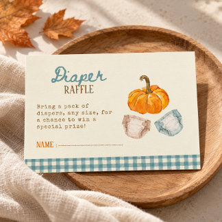 Kürbis blau Gingham Vintage-Windel-Verlosung Begleitkarte