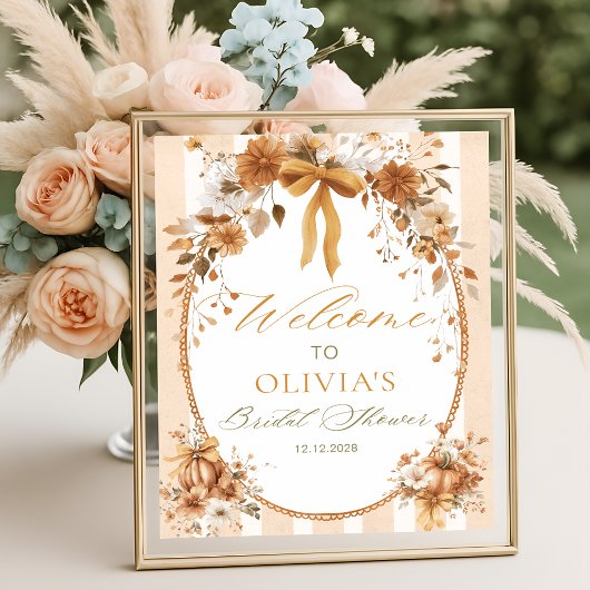 Kürbis-Blumen-Bogen-Hochzeitsdusche-Willkommen Poster