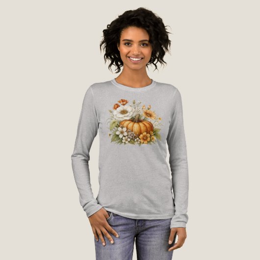 Kürbis-Blumen-Herbststimmung Tri-Blend Shirt (Volle Vorderseite)