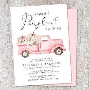 Kürbis-Blumen-Vintage-LKW Baby Mädchen Dusche Einladung