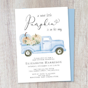 Kürbis-Blumen-Vintage-LKW-Baby-Party für Jungen Einladung