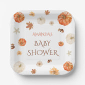 Kürbis Boho Herbst Baby Shower Floral Pappteller (Vorderseite)